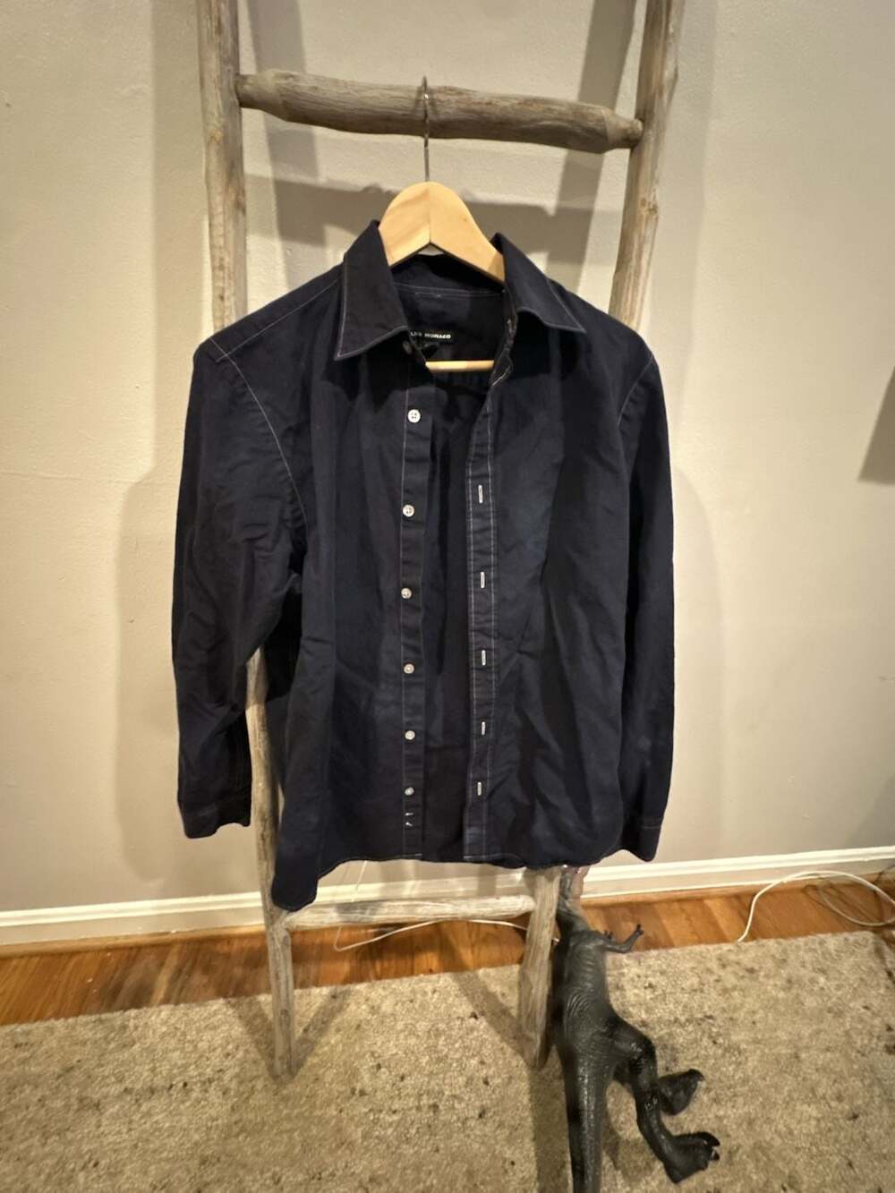 Club Monaco Navy Blue Contrast Stitch Button-Down Shirt